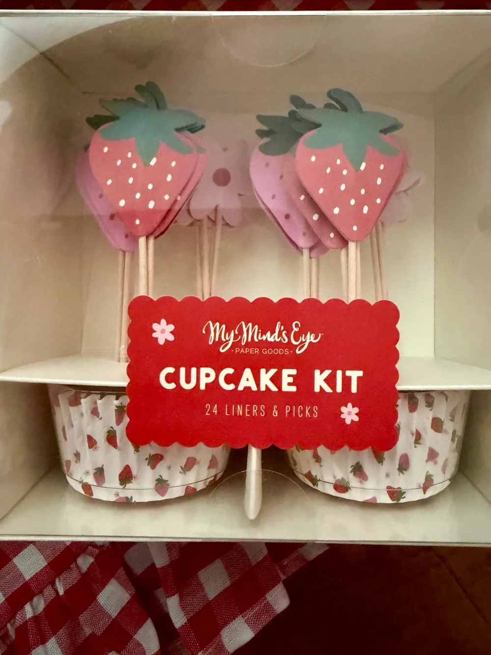My Mind's Eye Strawberry Party Banner and Cupcake Kit — Pink and Red